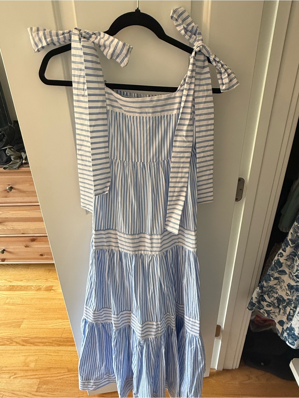 Blue & White Striped Tie-Shoulder Sundress